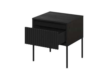 Szafka nocna Trend czarna elegancka szafka z szufladą do sypialni dyskretne oświetlenie LED oraz gustowny ryflowany front