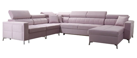 Narożnik z funkcją spania Nausa VII bordowy prawostronny elegancki narożnik do salonu wykonany z miękkiej tkaniny typu velvet