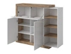 Komoda wysoka Sintra 151 cm dąb samdal / biały połysk oryginalny design komoda do salonu o ciekawym kształcie system push to open