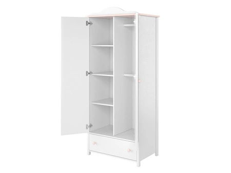 Szafa Luna 85 cm biały / różowy estetyczna szafa dedykowana do pokoju dziewczęcego wyposażona w dwa drążki na ubrania wiszące