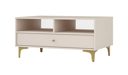 Zestaw mebli do salonu Kioto III beżowy stylowy design eleganckie meble wsparte na metalowym złotym stelażu subtelne uchwyty