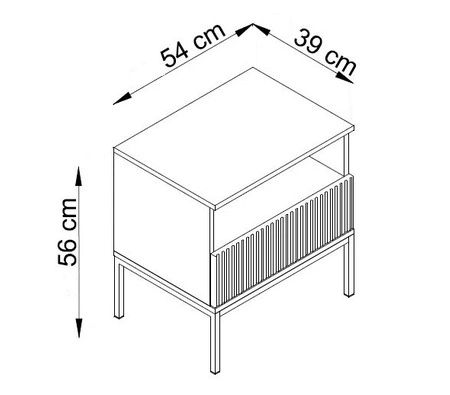Szafka nocna z szufladą Amma czarny / dąb wotan gustowny ryflowany dekor oświetlenie LED idealna szafka do sypialni