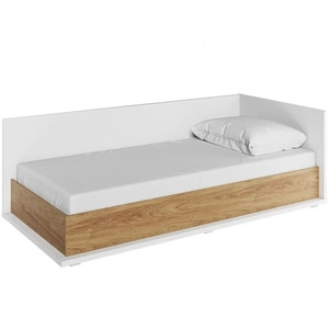 Łóżko Simi 90x200 cm biały / hikora naturalna prawostronne wygodne łóżko w stylu nowoczesnym tapczan z pojemnikiem na pościel