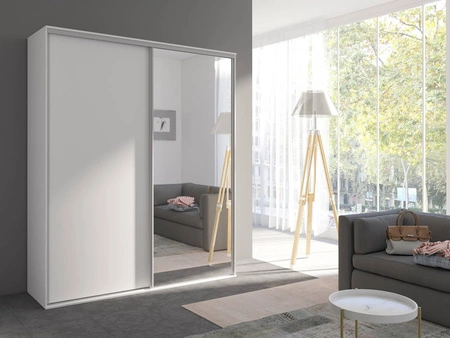 Szafa przesuwna z lustrem Grande 204 cm biała nowoczesna szafa z lustrem wyposażona w aluminiowe prowadnice drzwi