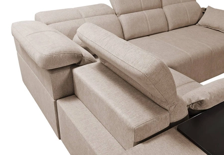 Narożnik z funkcją spania Tesalia II Lux miodowy lewostronny wygodny narożnik z przesuwanym oparciem oraz wysuwanym podnóżkiem