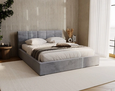Łóżko tapicerowane Fiero 180x200 szare stylowe łóżko z pojemnikiem na pościel wygodny zagłówek zachwyca eleganckim designem
