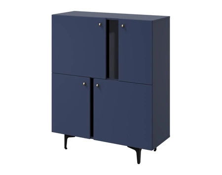 Komoda wysoka Colours 105 cm granatowa stylowa komoda o oryginalnym designie frezowane krawędzie frontów subtelny złoty uchwyt