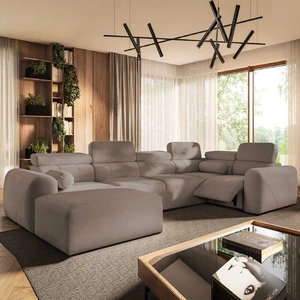 Narożnik z funkcją spania Cantare IV Lux ciemny beż lewostronny starannie wykonany narożnik do salonu z podnoszonym podnóżkiem