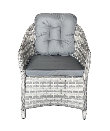 Fotel ogrodowy Modreno jasny szary wygodny fotel pleciony z poduchami do ogrodu odporny na szkodliwe warunki atmosferyczne