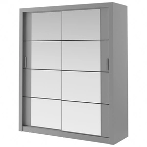 Szafa przesuwna z lustrem Arti 180 cm szara pojemna szafa do przedpokoju drzwi szafy wykończone lustrami w ciekawej konfiguracji