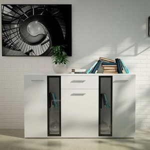 Komoda z szufladą Senja 140 cm biała nowoczesny design mebla obrzeża komody wykończone specjalną okleiną ABS