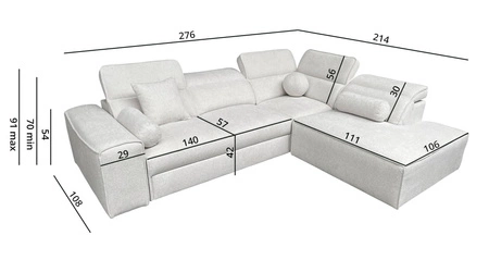 Narożnik z funkcją spania Viano VII patynowy prawostronny modny i stylowy narożnik z regulowanymi zagłówkami ozdobne poduszki