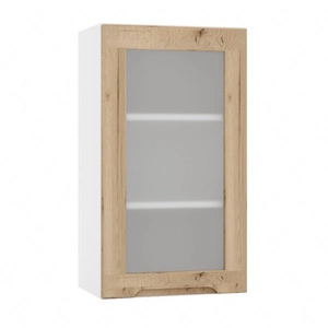 Szafka kuchenna wisząca Zova WS40 biały / dąb halifax szafka do kuchni z przeszkleniem odporna na uszkodzenia frezowany uchwyt