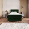 Łóżko kontynentalne Benet 100x200 butelkowa zieleń w nowoczesnym skandynawskim stylu z tapicerowanym zagłówkiem oraz zanóżkiem łóżko z pojemnikiem