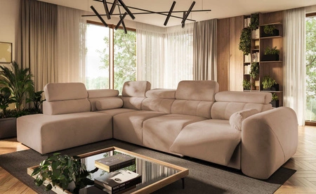 Narożnik z funkcją spania Cantare XI Lux łososiowy lewostronny komfortowy narożnik do salonu z podnoszonym podnóżkiem miękka tkanina