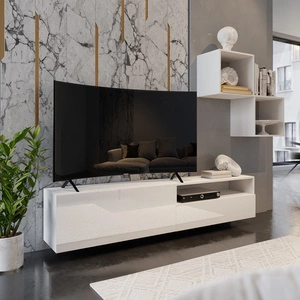 Meblościanka Mesini biała / biały połysk nowoczesna meblościanka do salonu praktyczny system otwierania szuflad push to open