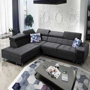 Narożnik z funkcją spania Hampton VII czarny lewostronny narożnik do pokoju wykonany z aksamitnej tkaniny o gładkiej powierzchni