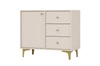 Komoda z szufladami Kioto I 84 cm beżowa nowoczesny design subtelne złote uchwyty metalowa podstawa idealna komoda do salonu