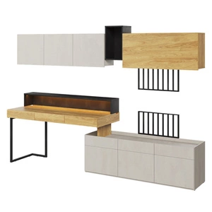 Meblościanka Teen Flex hikora naturalna / silk flou / raw steel designerskie meble idealne dla nastolatka lub do aranżacji biura