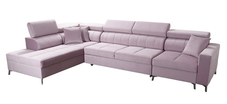 Narożnik z funkcją spania Nausa X bordowy lewostronny narożnik z dwoma pojemnikami na pościel wykonanie z tkaniny typu velvet