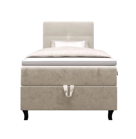 Łóżko kontynentalne Melba 120x200 beżowe w nowoczesnym skandynawskim stylu z tapicerowanym zagłówkiem łóżko z pojemnikiem