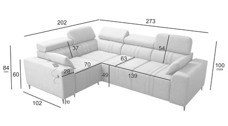 Narożnik z funkcją spania Castel II brązowy lewostronny komfortowy narożnik z regulowanymi zagłówkami pojemnik na pościel