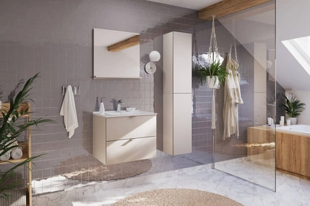 Szafka pod umywalkę Dalia 80 cm beżowa estetyczna szafka z szufladami idealna do klasycznych aranżacji staranne wykonanie