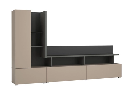 Zestaw mebli Serio ciemny beżowy / antracyt stylowe meble o eleganckim designie bezuchwytowe bryły idealne do salonu szkło hartowane