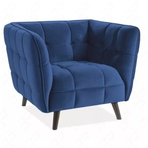 Fotel Castello granatowy nowoczesny oraz funkcjonalny fotel z drewnianymi nogami komfortowy podczas wypoczynku