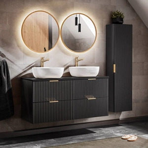 Zestaw mebli łazienkowych Adeel czarny nowoczesny design zestaw z szafkami pod umywalki nablatowe meble odporne na działanie wilgoci