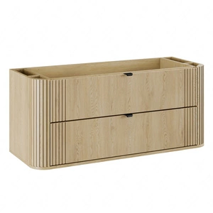 Szafka pod umywalkę Ovalia Cremona 120 cm dąb cremona charakterystyczne zaokrąglone rogi szafki czarne metalowe uchwyty krawędziowe