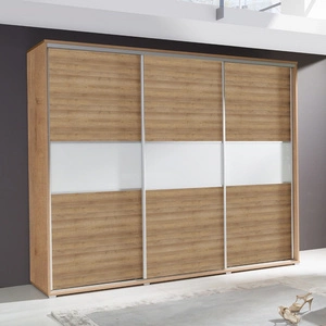 Szafa przesuwna Florencja 277 cm dąb riviera nowoczesny design aluminiowe prowadnice drzwi i praktyczny kontenerek z dwoma szufladami