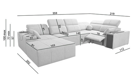 Narożnik z funkcją spania Tesalia IV Lux brązowy lewostronny stylowy narożnik z wysuwanym podnóżkiem oraz funkcją przesuwanego oparcia