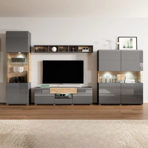 Meblościanka Toledo antracyt / antracyt połysk / dąb grandson idealna do salonu i pokoju dziennego