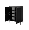 Komoda wysoka Sesti 104 cm czarna designerska komoda o oryginalnym wyglądzie osadzona na stabilnej metalowej podstawie