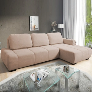 Narożnik z funkcją spania Gentle pudrowy róż prawostronny stylowy design narożnik rozkładany charakteryzujący się obłym kształtem