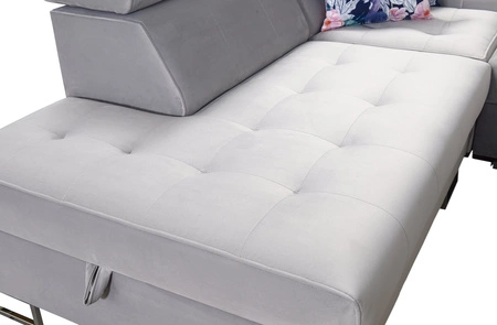 Narożnik z funkcją spania Hampton VII jasny brąz lewostronny narożnik do pokoju wykonany z aksamitnej tkaniny o gładkiej powierzchni