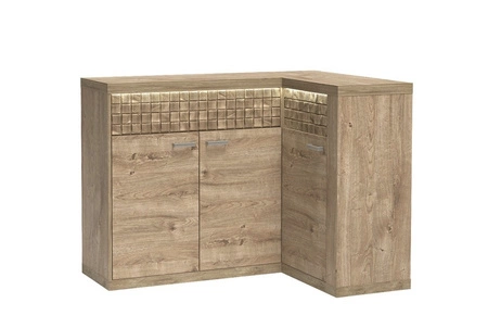 Komoda narożna Natural 132x96 cm dąb ribbeck designerska komoda z szufladami i oświetleniem LED dekoracyjna drewniana listwa