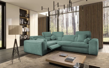 Narożnik z funkcją spania Viano II Lux patynowy lewostronny designerski narożnik do salonu z komfortowym wysuwanym podnóżkiem