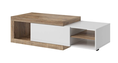 Stolik kawowy Sintra 120 cm / 153 cm dąb samdal / biały połysk oryginalna konstrukcja stolik z możliwością regulacji szerokości