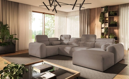 Narożnik z funkcją spania Cantare IV ciemny beż prawostronny starannie wykonany narożnik do salonu zapewnia komfort i wygodę