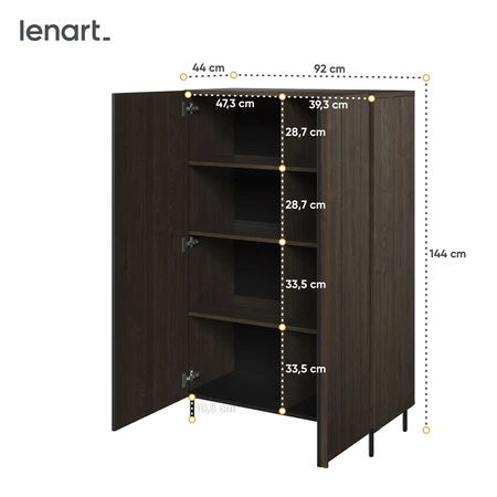 Komoda Piemonte 92 cm jesion portland / czarny elegancka i stylowa komoda do salonu z dekoracyjnymi smukłymi lamelami na frontach