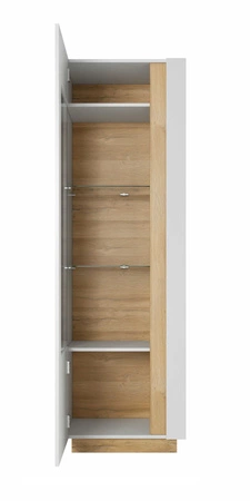 Witryna Adria 60 cm biały połysk / dąb grandson nowoczesny design obrzeża wykończone specjalną okleiną elementy z bezpiecznego szkła