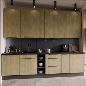 Zestaw mebli kuchennych Corsico 300 cm eleganckie szafki kuchenne z metalowymi uchwytami krawędziowymi szafka z koszem cargo