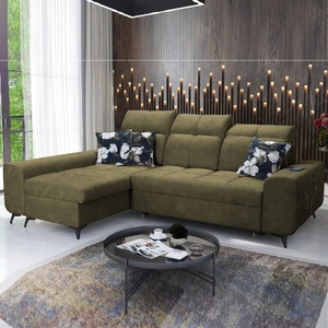 Narożnik z funkcją spania Buffalo oliwkowy lewostronny funkcjonalny i stylowy narożnik rozkładany z pojemnikiem na pościel