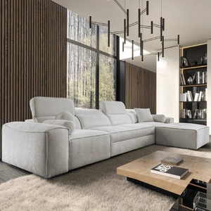 Narożnik z funkcją spania Viano XII szary popiel prawostronny narożnik o ciekawym kształcie regulowane zagłówki ozdobne poduszki