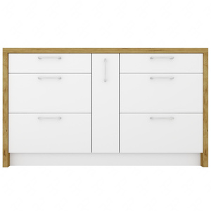 Wyspa kuchenna z szufladami Vita 147 cm dąb artisan / biały połysk nowoczesna wolnostojąca wyspa kuchenna z szafką z koszem cargo