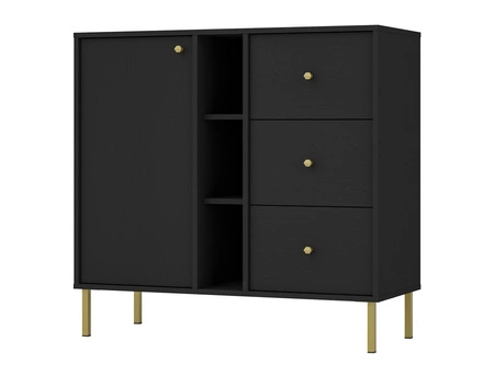 Zestaw mebli do salonu Kioto II czarny grafit stylowy design eleganckie meble wsparte na metalowych złotych nogach subtelne uchwyty