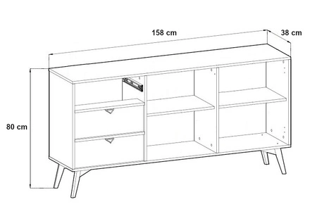 Komoda z szufladami Wald 158 cm beżowy / beż jodełka pastelowa kolorystyka w stylu boho gustowny dekor jodełki i złote uchwyty