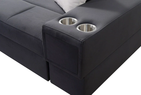 Narożnik z funkcją spania Elgin szary prawostronny narożnik z regulowanymi zagłówkami praktyczne szuflady w boczkach mebla